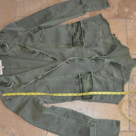 Free People Olive Green One Button Denim Jacket - Picture 8 of 11